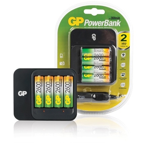 GP Powerbank 550 lader met Oplaadbare Batterijen 2600 mAh (4 stuks)